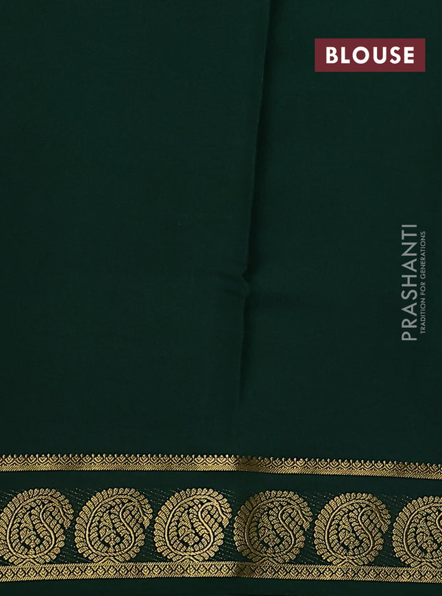 Pure mysore silk saree bottle green with plain body and paisley zari woven border