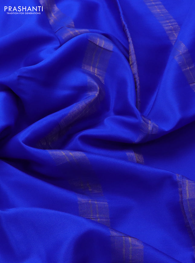 Pure mysore silk saree royal blue with plain body and paisley zari woven border