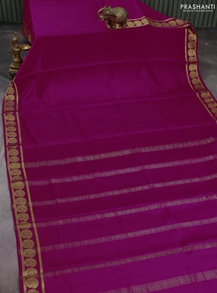 Pure mysore silk saree dark pink with plain body and paisley zari woven border
