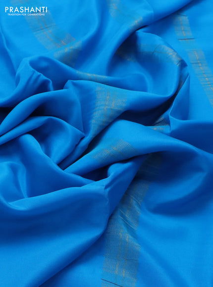Pure mysore silk saree cs blue with plain body and paisley zari woven border