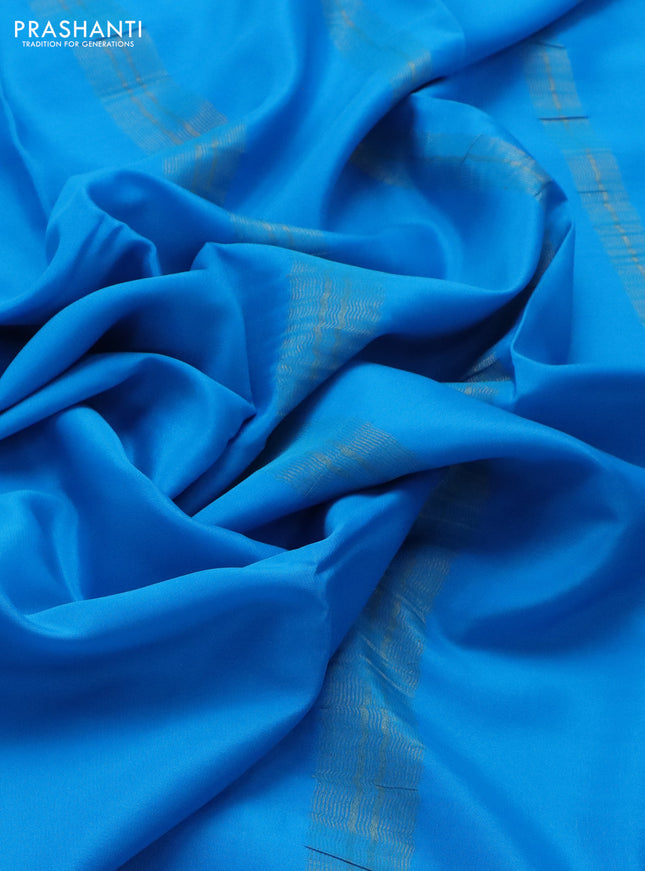 Pure mysore silk saree cs blue with plain body and paisley zari woven border