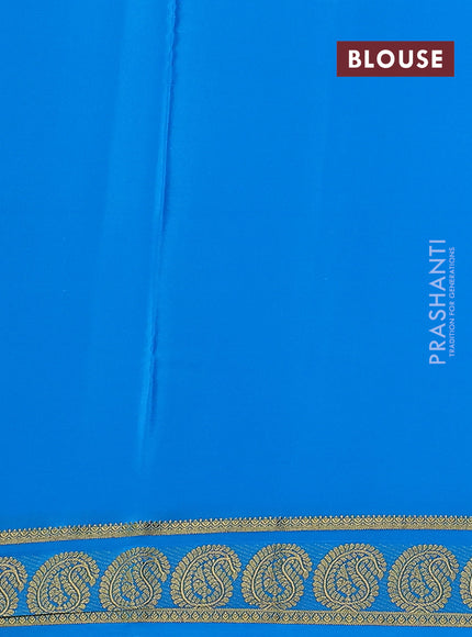 Pure mysore silk saree cs blue with plain body and paisley zari woven border