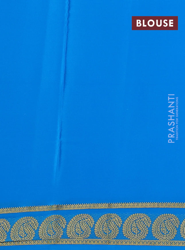 Pure mysore silk saree cs blue with plain body and paisley zari woven border