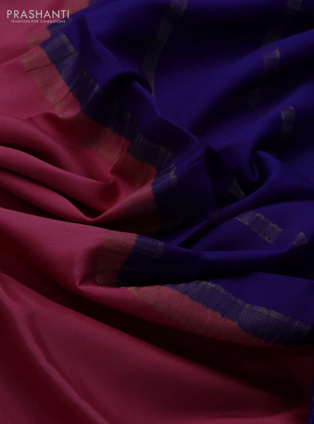 Pure mysore silk saree mauve pink and blue with plain body and zari woven border