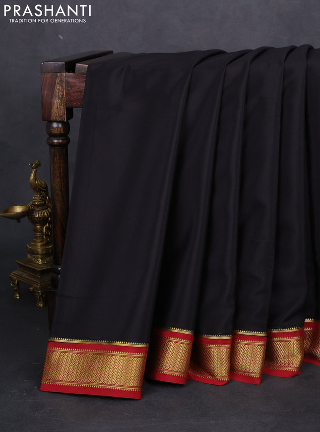 Pure mysore silk saree black and red with plain body and zari woven border