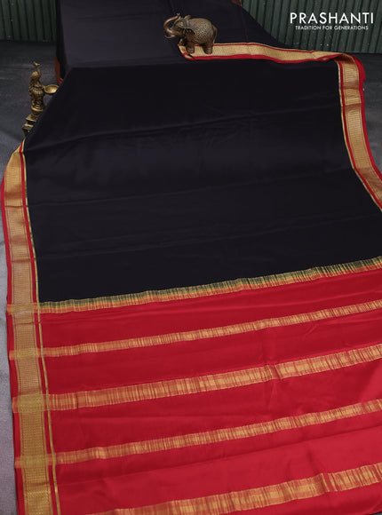 Pure mysore silk saree black and red with plain body and zari woven border