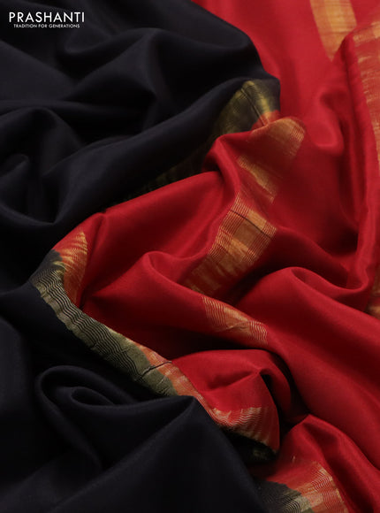 Pure mysore silk saree black and red with plain body and zari woven border