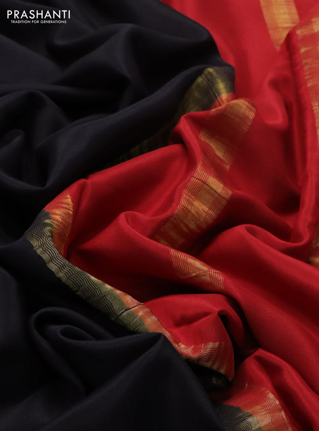 Pure mysore silk saree black and red with plain body and zari woven border