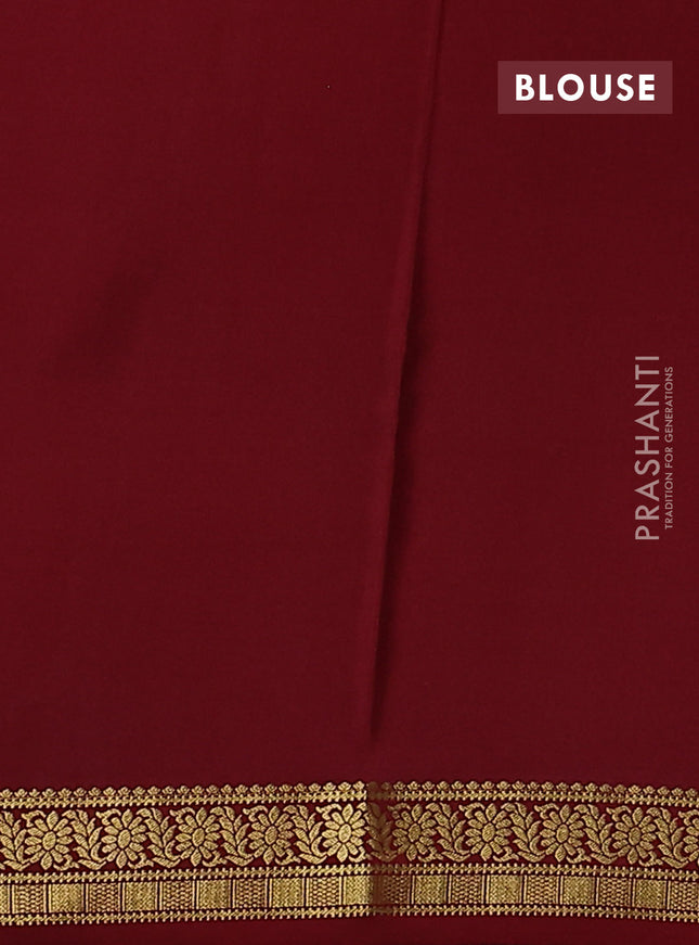 Pure mysore silk saree bottle green and maroon with allover small zari checked pattern and zari woven border