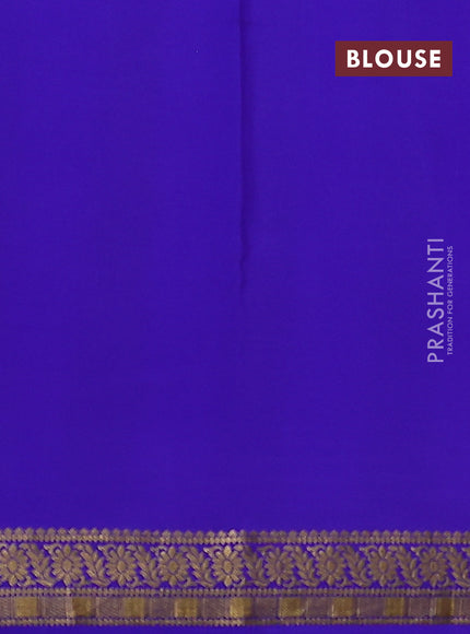Pure mysore silk saree peach pink and royal blue with allover small zari checked pattern and zari woven border