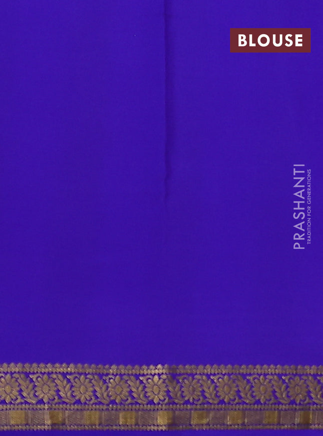Pure mysore silk saree peach pink and royal blue with allover small zari checked pattern and zari woven border