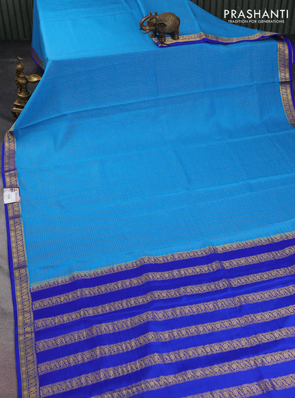 Pure mysore silk saree cs blue and royal blue with allover small zari checked pattern and zari woven border