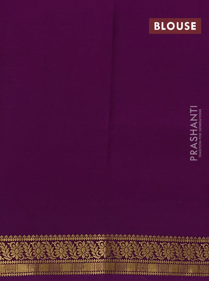 Pure mysore silk saree teal green and purple with allover small zari checked pattern and zari woven border