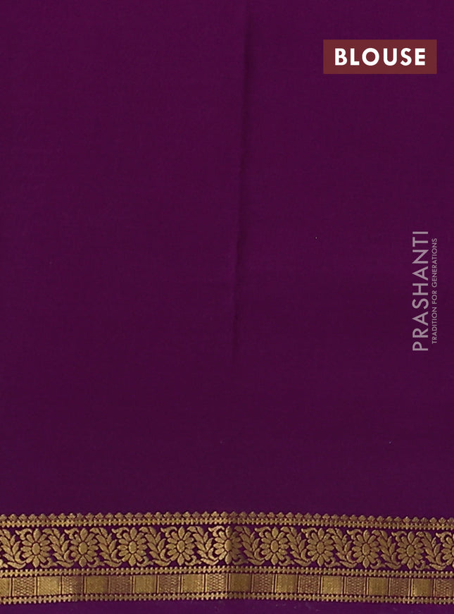 Pure mysore silk saree teal green and purple with allover small zari checked pattern and zari woven border