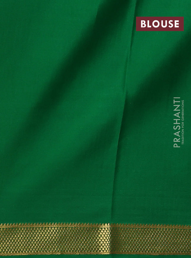 Pure mysore silk saree maroon and green with allover small zari checked pattern and zari woven border
