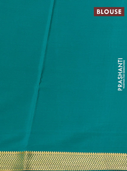 Pure mysore silk saree dark sandal and teal green with allover small zari checked pattern and zari woven border