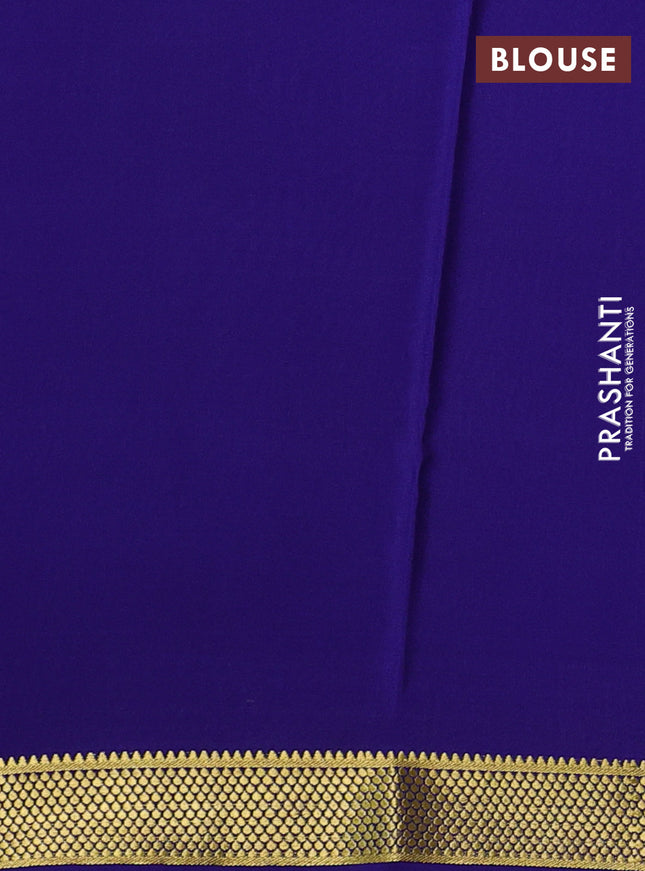 Pure mysore silk saree deep maroon and blue with allover small zari checked pattern and zari woven border