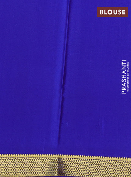 Pure mysore silk saree peach pink and blue with allover small zari checked pattern and zari woven border