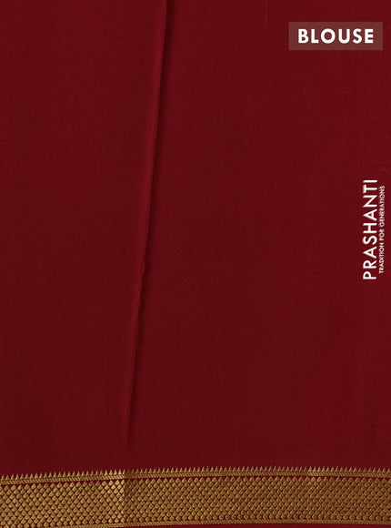 Pure mysore silk saree bottle green and maroon with allover small zari checked pattern and zari woven border