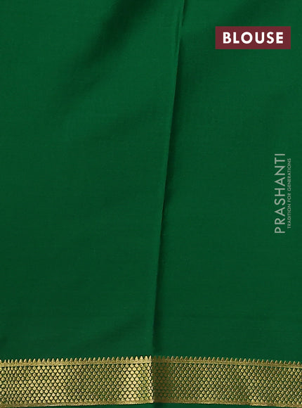 Pure mysore silk saree deep maroon and green with allover small zari checked pattern and zari woven border