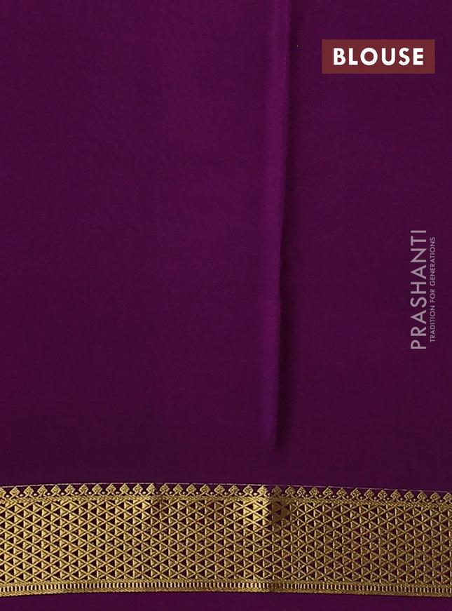 Pure mysore silk saree peach pink and purple with allover zari checked pattern and zari woven border