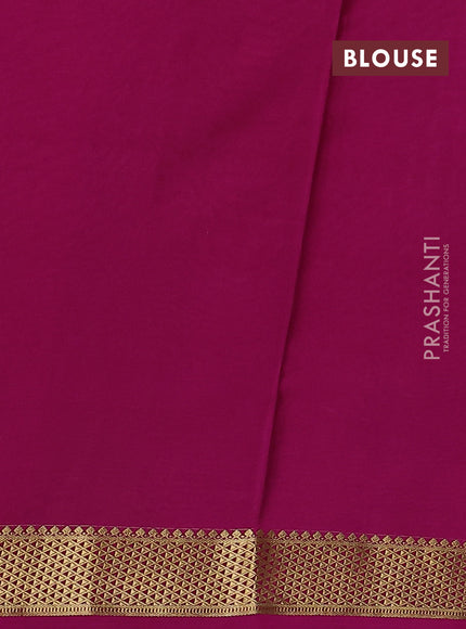 Pure mysore silk saree elaichi green and dark pink with allover zari checked pattern and zari woven border