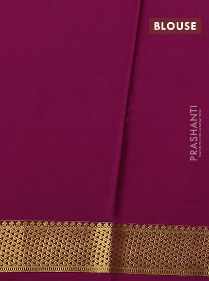 Pure mysore silk saree bottle green and purple with allover zari checked pattern and zari woven border