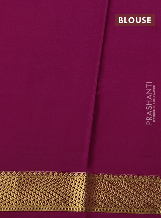 Pure mysore silk saree bottle green and purple with allover zari checked pattern and zari woven border