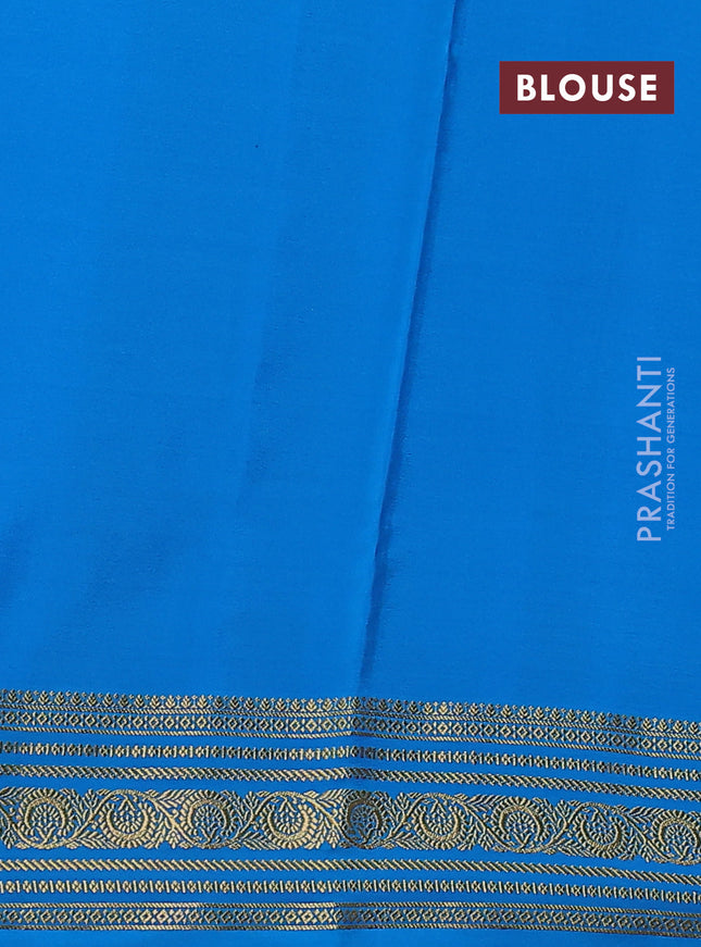 Pure mysore silk saree peach pink and cs blue with allover zari checks & buttas and zari woven border