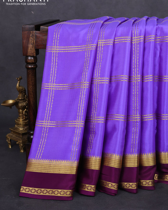 Pure mysore silk saree lavender and purple with allover zari woven checked pattern and rettapet zari woven border