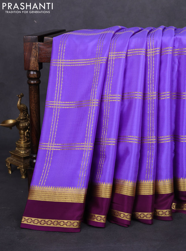Pure mysore silk saree lavender and purple with allover zari woven checked pattern and rettapet zari woven border