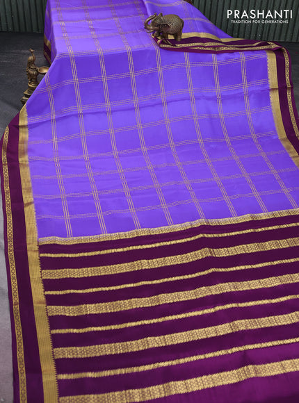 Pure mysore silk saree lavender and purple with allover zari woven checked pattern and rettapet zari woven border