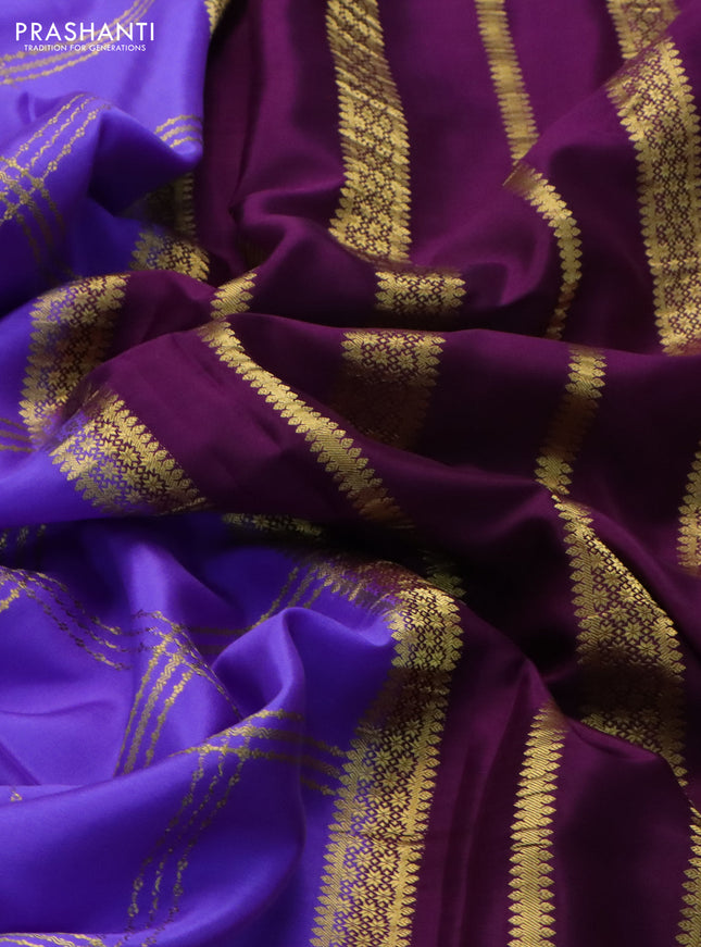 Pure mysore silk saree lavender and purple with allover zari woven checked pattern and rettapet zari woven border