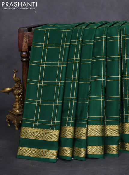 Pure mysore silk saree bottle green with allover zari woven checked pattern and rettapet zari woven border