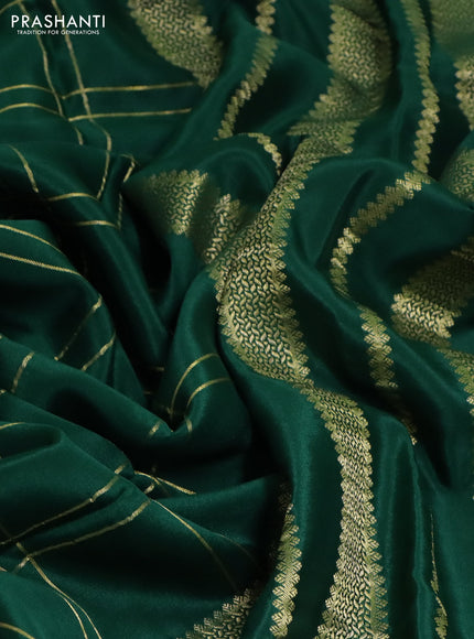 Pure mysore silk saree bottle green with allover zari woven checked pattern and rettapet zari woven border