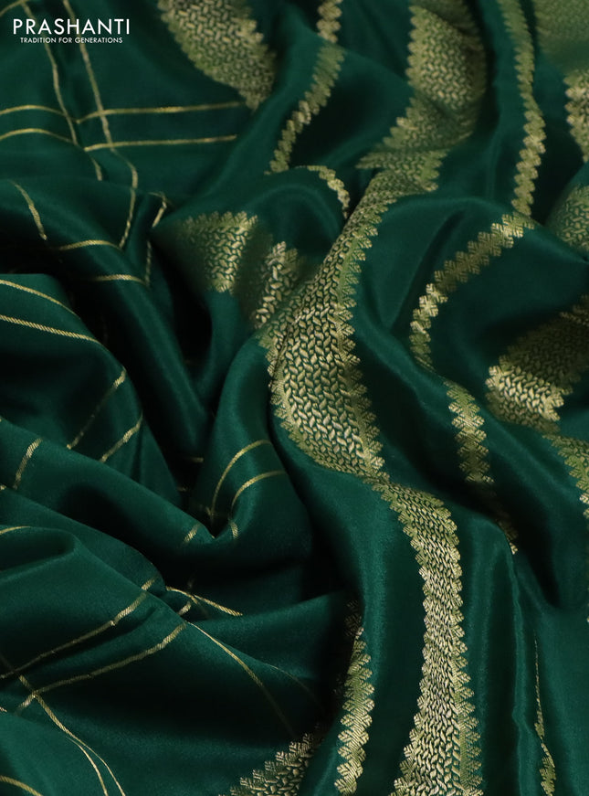 Pure mysore silk saree bottle green with allover zari woven checked pattern and rettapet zari woven border