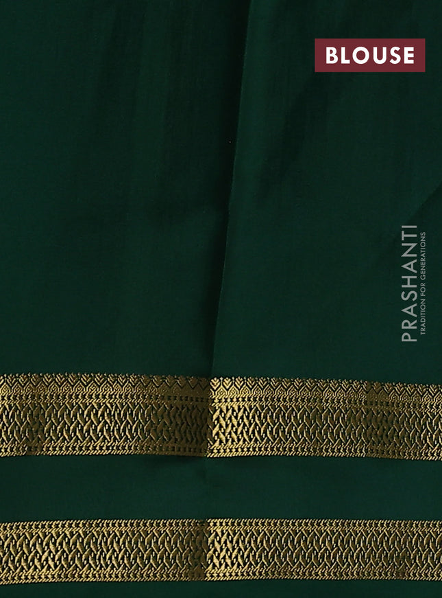 Pure mysore silk saree bottle green with allover zari woven checked pattern and rettapet zari woven border