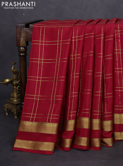 Pure mysore silk saree red with allover zari woven checked pattern and rettapet zari woven border