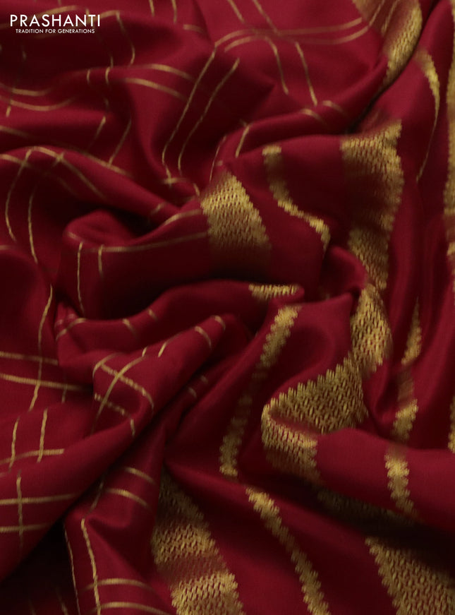 Pure mysore silk saree red with allover zari woven checked pattern and rettapet zari woven border