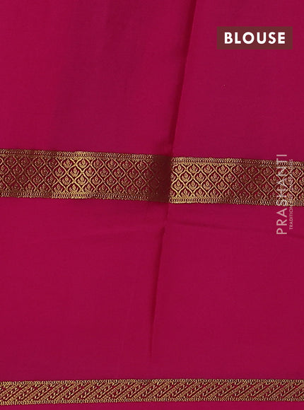 Pure mysore silk saree bottle green and pink with allover small zari checked pattern and rettpet zari woven border