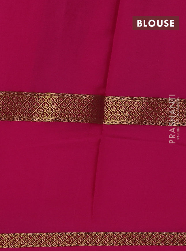 Pure mysore silk saree bottle green and pink with allover small zari checked pattern and rettpet zari woven border