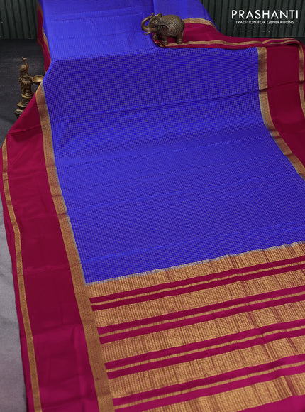 Pure mysore silk saree royal blue and magenta pink with allover small zari checked pattern and rettpet zari woven border