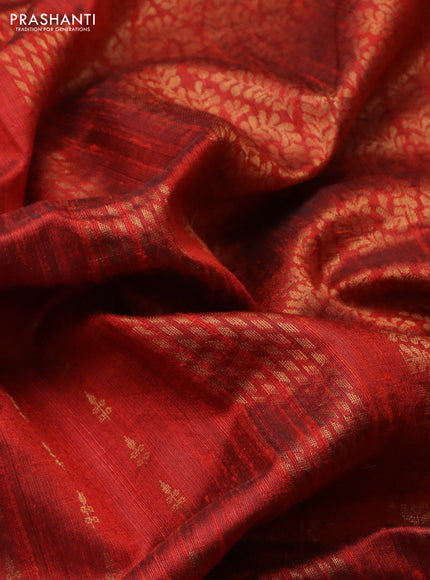 Pure dupion silk saree orange with zari woven buttas and floral embroidery border