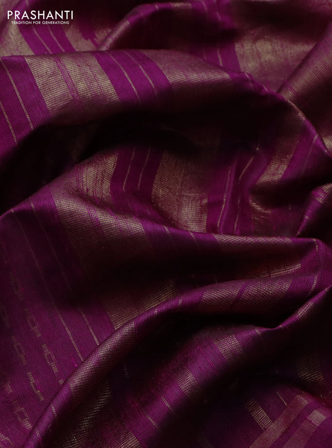 Pure dupion silk saree purple with allover zari weaves and floral embroidery border