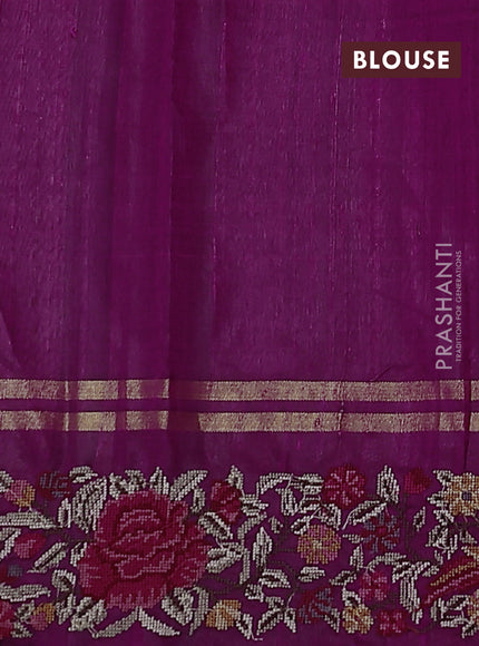 Pure dupion silk saree purple with allover zari weaves and floral embroidery border