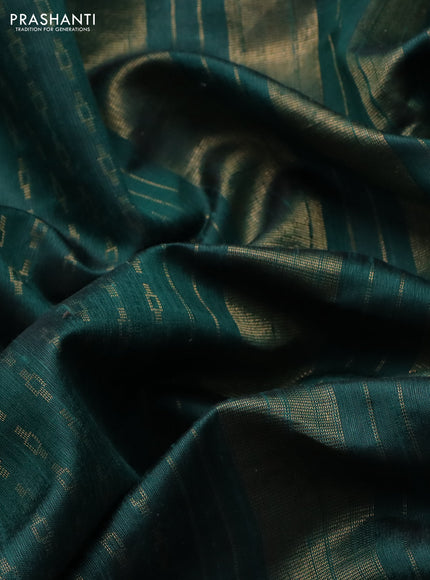 Pure dupion silk saree green with allover zari weaves and floral embroidery border