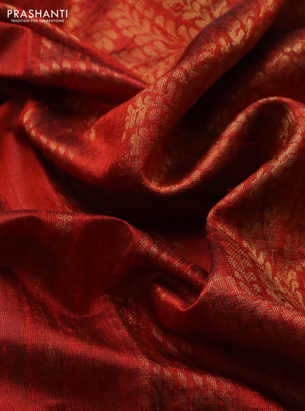 Pure dupion silk saree orange with zari woven buttas and floral embroidery border