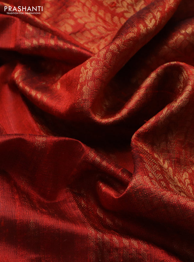 Pure dupion silk saree orange with zari woven buttas and floral embroidery border