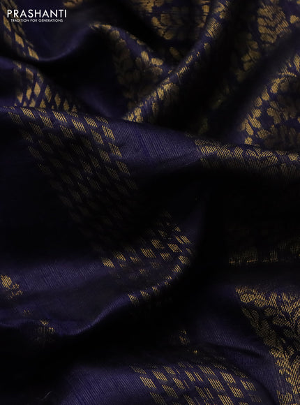 Pure dupion silk saree navy blue with zari woven buttas and floral embroidery border