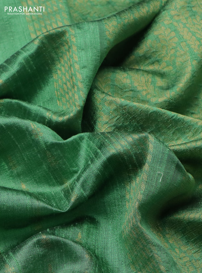 Pure dupion silk saree pastel green with zari woven buttas and floral embroidery border